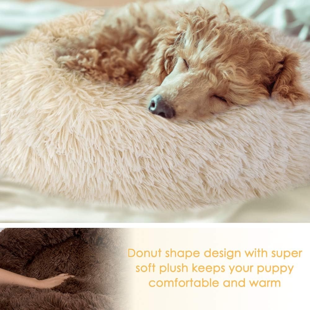 image:imageSlowTon Calming Dog Bed for Small Dogs Cats Donut Cuddler Cozy Warm AntiAnxiety Dog Cat Cushion Mat Ultra Soft Fluffy Plush Round Pet Pillow NonSlip Bottom Machine WashableCoffeeXSmall 20