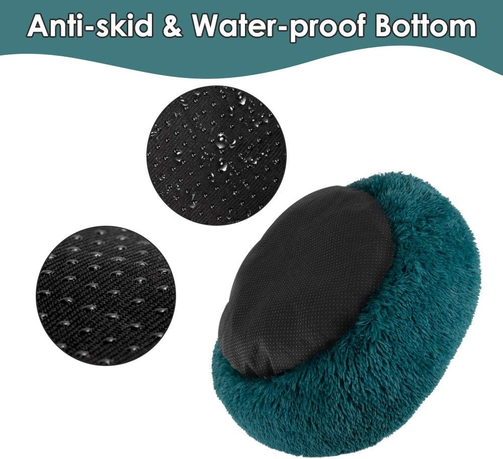 image:imageSlowTon Calming Dog Bed for Small Dogs Cats Donut Cuddler Cozy Warm AntiAnxiety Dog Cat Cushion Mat Ultra Soft Fluffy Plush Round Pet Pillow NonSlip Bottom Machine WashableTealXSmall 20