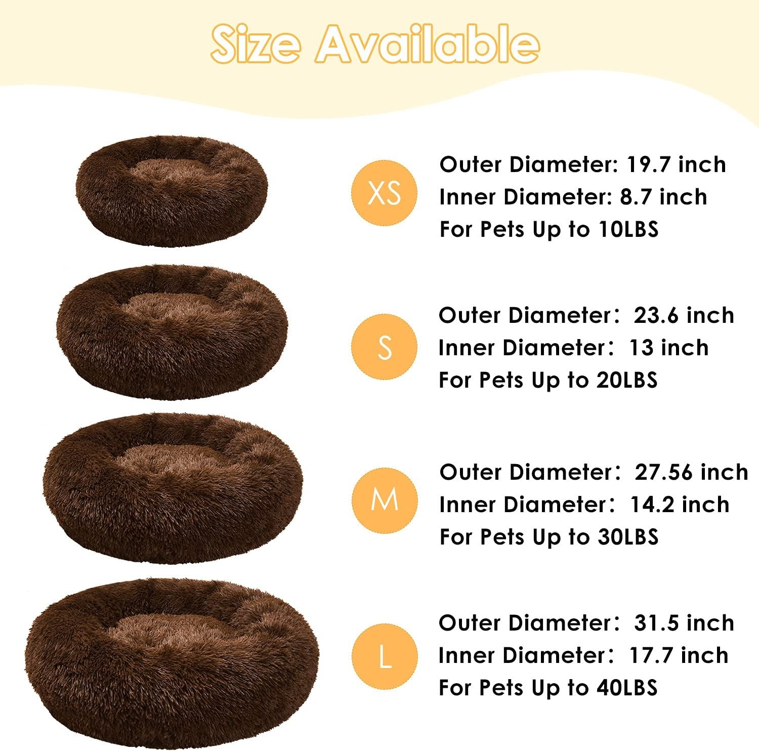 image:imageSlowTon Calming Dog Bed for Small Dogs Cats Donut Cuddler Cozy Warm AntiAnxiety Dog Cat Cushion Mat Ultra Soft Fluffy Plush Round Pet Pillow NonSlip Bottom Machine WashableCoffeeXSmall 20