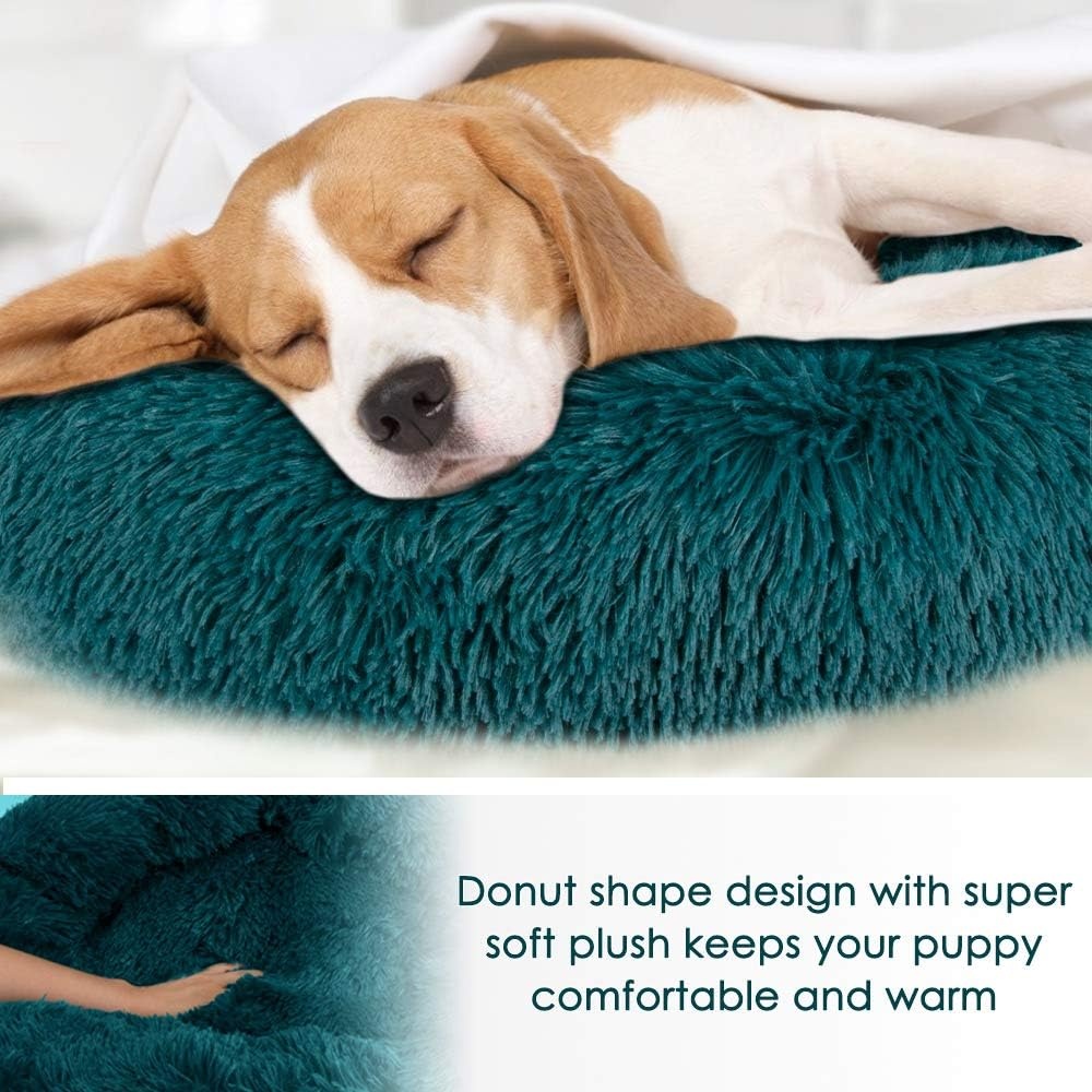 image:imageSlowTon Calming Dog Bed for Small Dogs Cats Donut Cuddler Cozy Warm AntiAnxiety Dog Cat Cushion Mat Ultra Soft Fluffy Plush Round Pet Pillow NonSlip Bottom Machine WashableTealXSmall 20