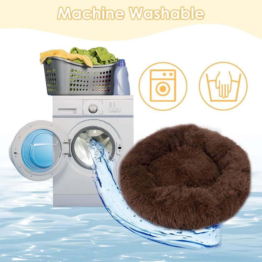 image:imageSlowTon Calming Dog Bed for Small Dogs Cats Donut Cuddler Cozy Warm AntiAnxiety Dog Cat Cushion Mat Ultra Soft Fluffy Plush Round Pet Pillow NonSlip Bottom Machine WashableCoffeeXSmall 20
