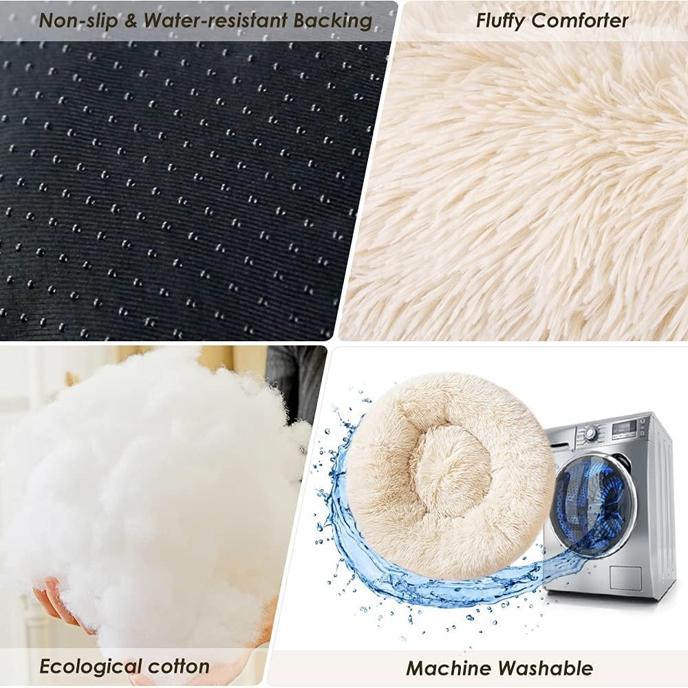 image:imageSlowTon Calming Dog Bed for Small Medium Large Dogs Cats Donut Cuddler Cozy Warm AntiAnxiety Dog Cat Cushion Mat Ultra Soft Fluffy Plush Round Pet Pillow No Slip Machine Washable Beige24