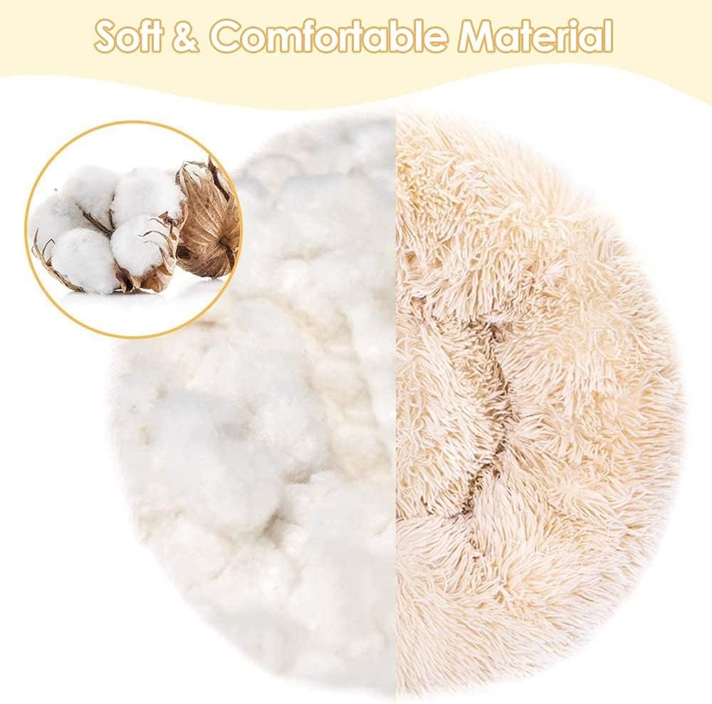 image:imageSlowTon Calming Dog Bed for Small Medium Large Dogs Cats Donut Cuddler Cozy Warm AntiAnxiety Dog Cat Cushion Mat Ultra Soft Fluffy Plush Round Pet Pillow No Slip Machine Washable Beige24