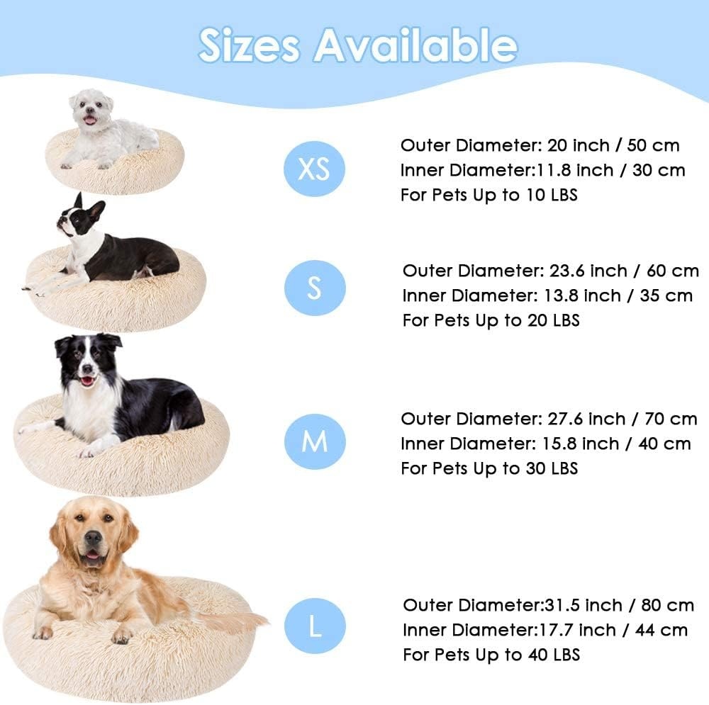 image:imageSlowTon Calming Dog Bed for Small Medium Large Dogs Cats Donut Cuddler Cozy Warm AntiAnxiety Puppy Cat Cushion Mat Ultra Soft Fluffy Plush Round Pet Pillow No Slip Machine WashableBeige20