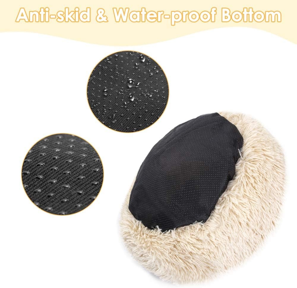 image:imageSlowTon Calming Dog Bed for Small Medium Large Dogs Cats Donut Cuddler Cozy Warm AntiAnxiety Puppy Cat Cushion Mat Ultra Soft Fluffy Plush Round Pet Pillow No Slip Machine WashableBeige20