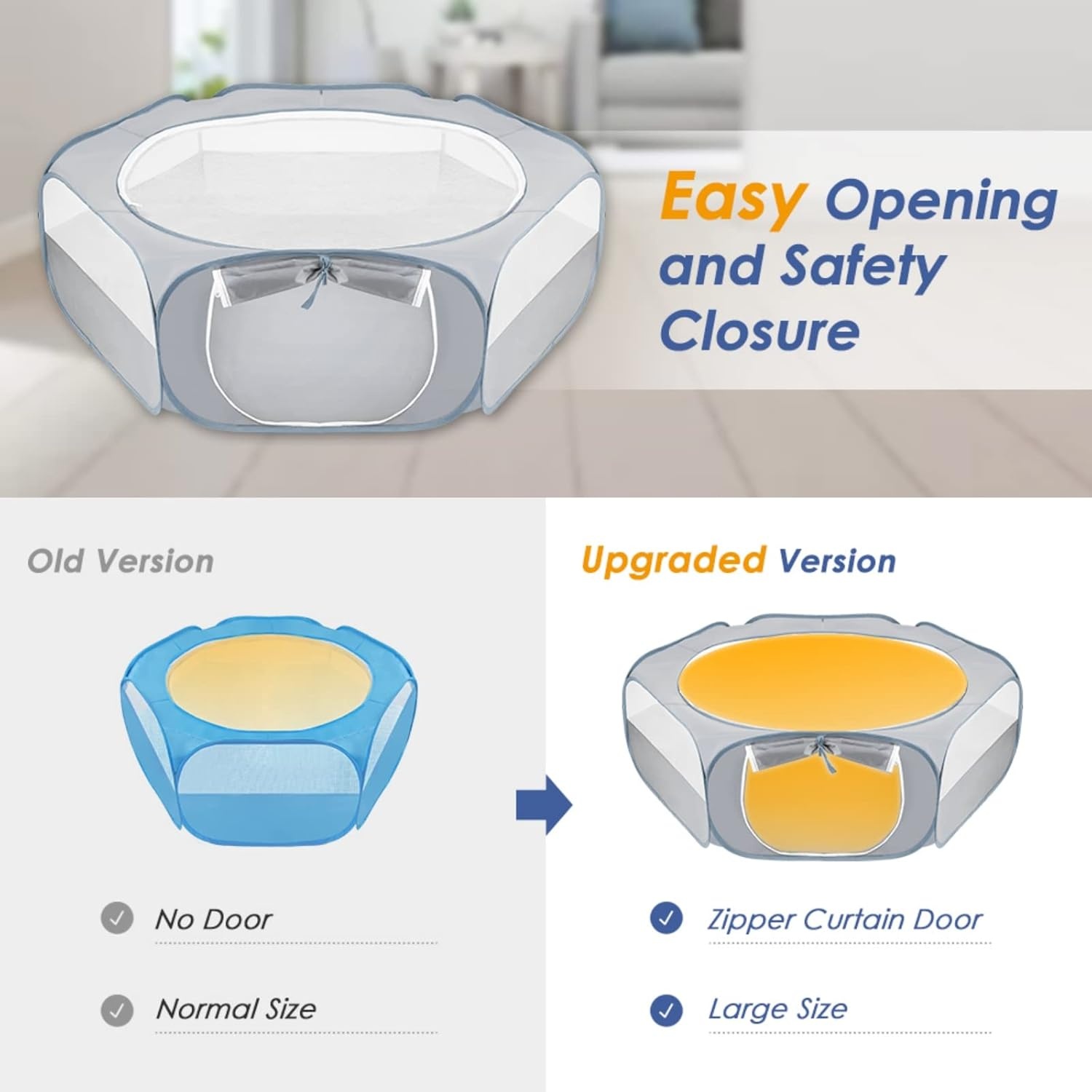 image:imageSlowTon Small Animal Playpen Portable Durable Cat Playpen with Reinforced Mesh Foldable Pet Playpen Exercise Play Pen with Zipper Top Cover Puppy Fence Kitten Rabbit Ferret Chinchilla MGrey