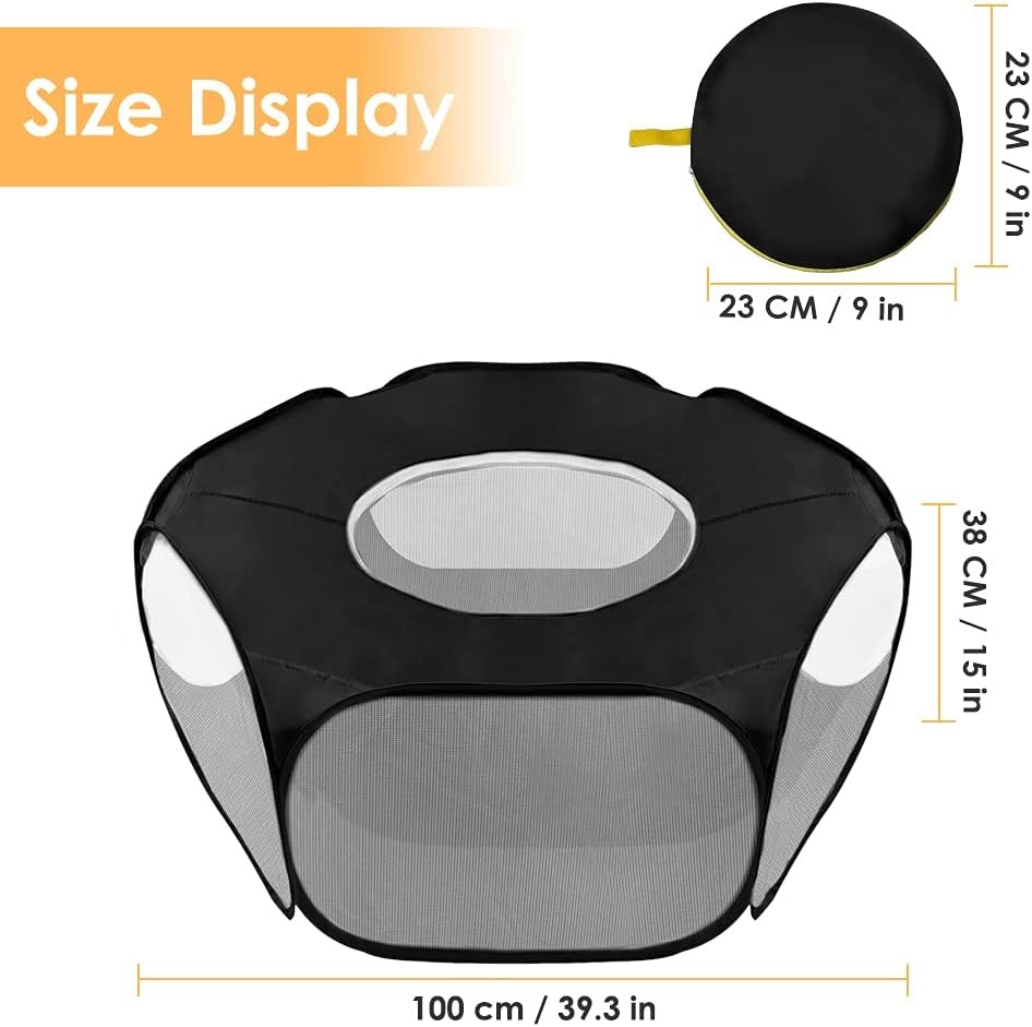 image:imageSlowTon Small Animal Playpen Portable Durable Cat Playpen with Reinforced Mesh Foldable Pet Playpen Exercise Play Pen with Zipper Top Cover Puppy Fence Kitten Rabbit Ferret Chinchilla SBlack