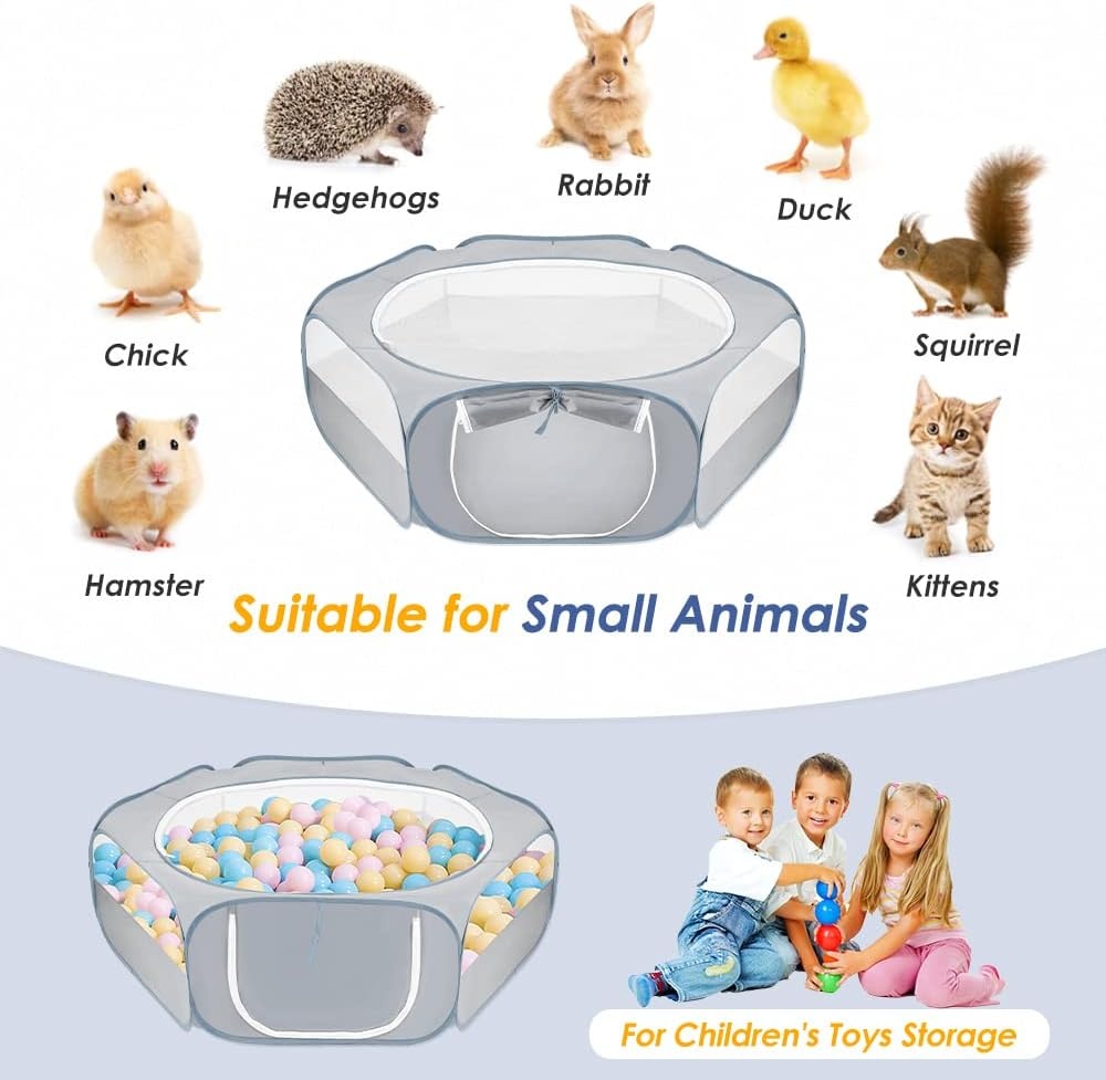 image:imageSlowTon Small Animal Playpen Portable Durable Cat Playpen with Reinforced Mesh Foldable Pet Playpen Exercise Play Pen with Zipper Top Cover Puppy Fence Kitten Rabbit Ferret Chinchilla MGrey