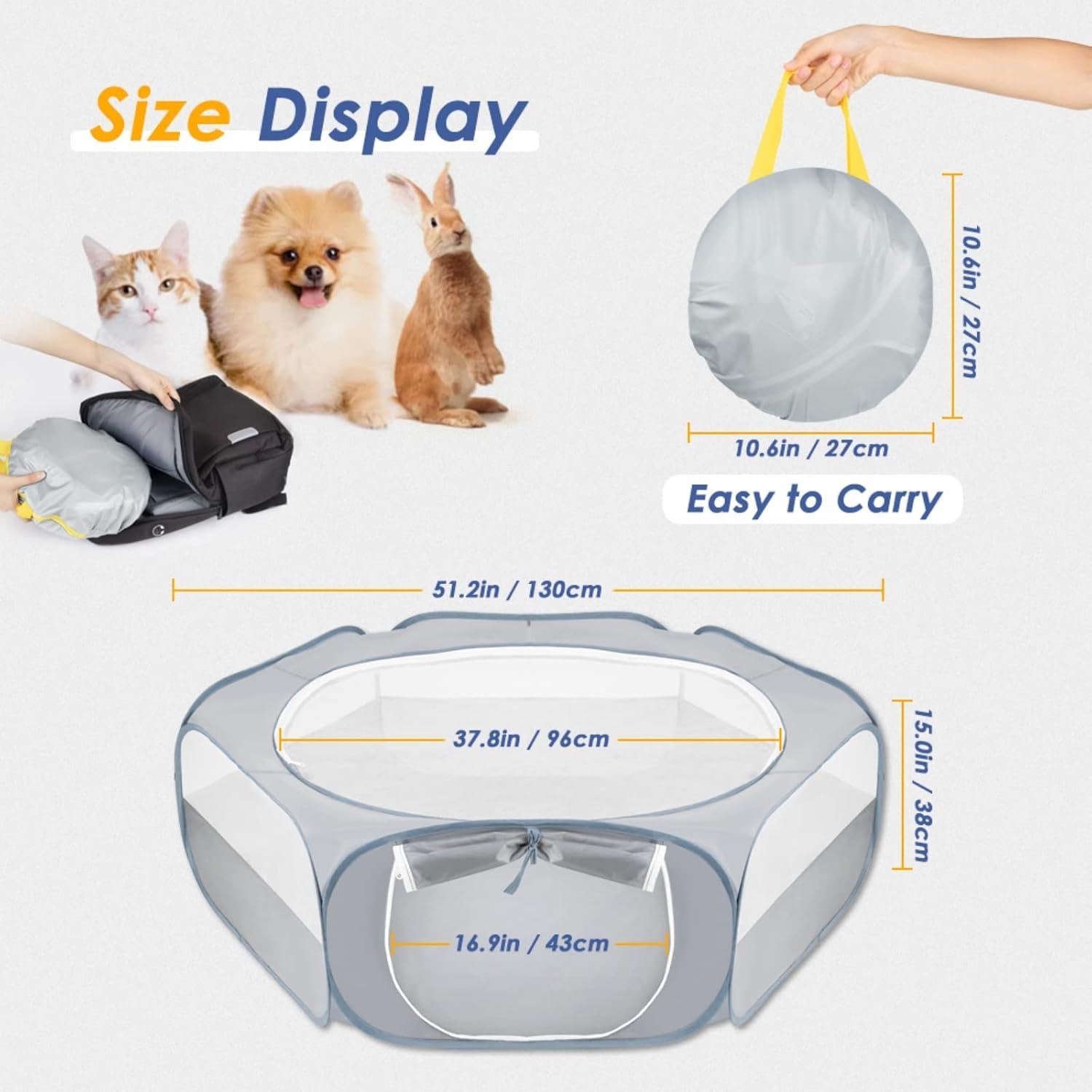 image:imageSlowTon Small Animal Playpen Portable Durable Cat Playpen with Reinforced Mesh Foldable Pet Playpen Exercise Play Pen with Zipper Top Cover Puppy Fence Kitten Rabbit Ferret Chinchilla MGrey