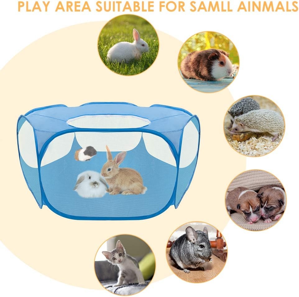 image:imageSlowTon Small Animal Playpen Portable Durable Cat Playpen with Reinforced Mesh Foldable Pet Playpen Exercise Play Pen with Zipper Top Cover Puppy Fence Kitten Rabbit Ferret Chinchilla SBlue