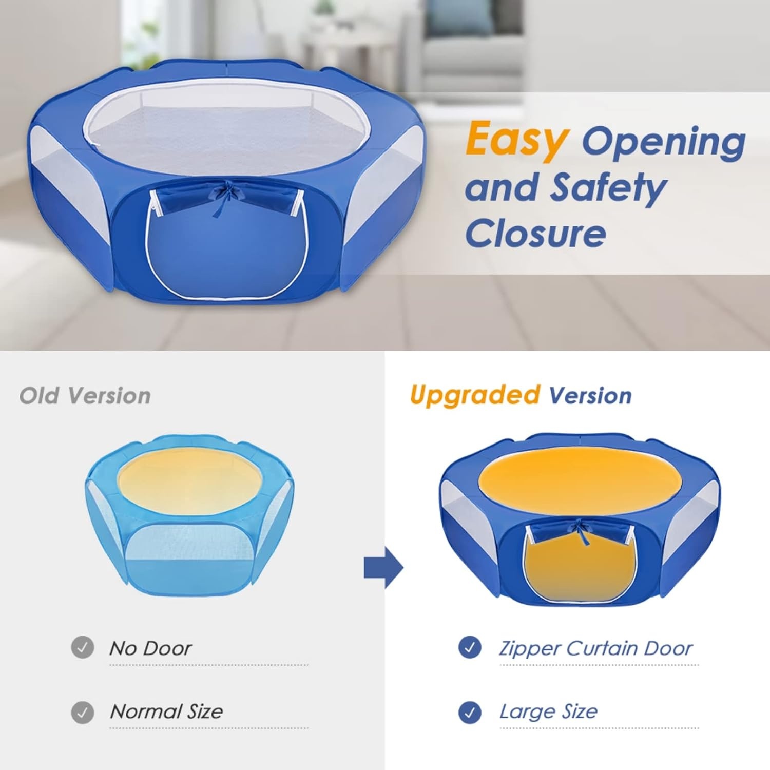 image:imageSlowTon Small Animal Playpen Portable Durable Cat Playpen with Reinforced Mesh Foldable Pet Playpen Exercise Play Pen with Zipper Top Cover Puppy Fence Kitten Rabbit Ferret Chinchilla MBlue