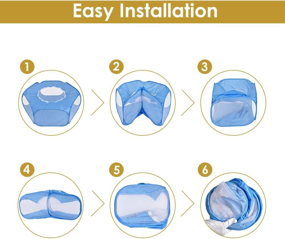 image:imageSlowTon Small Animal Playpen Portable Durable Cat Playpen with Reinforced Mesh Foldable Pet Playpen Exercise Play Pen with Zipper Top Cover Puppy Fence Kitten Rabbit Ferret Chinchilla SBlue