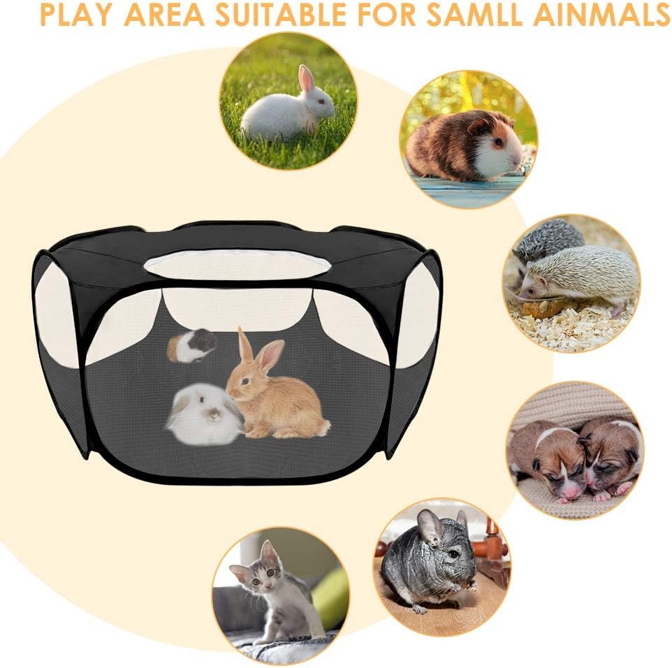 image:imageSlowTon Small Animal Playpen Portable Durable Cat Playpen with Reinforced Mesh Foldable Pet Playpen Exercise Play Pen with Zipper Top Cover Puppy Fence Kitten Rabbit Ferret Chinchilla SBlack