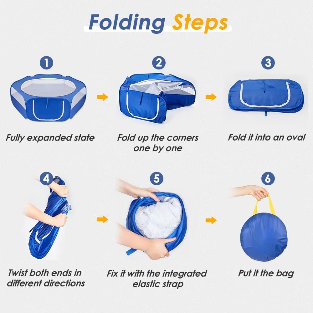 image:imageSlowTon Small Animal Playpen Portable Durable Cat Playpen with Reinforced Mesh Foldable Pet Playpen Exercise Play Pen with Zipper Top Cover Puppy Fence Kitten Rabbit Ferret Chinchilla MBlue