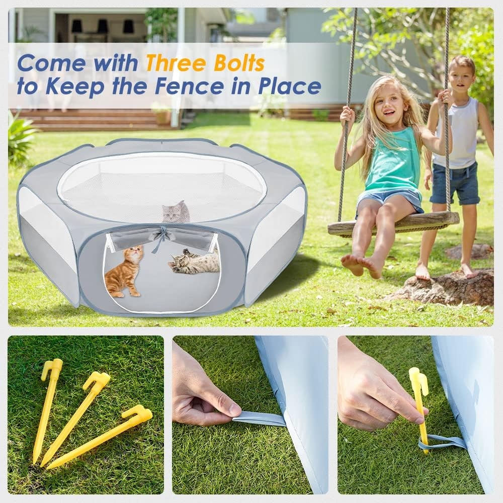 image:imageSlowTon Small Animal Playpen Portable Durable Cat Playpen with Reinforced Mesh Foldable Pet Playpen Exercise Play Pen with Zipper Top Cover Puppy Fence Kitten Rabbit Ferret Chinchilla MGrey