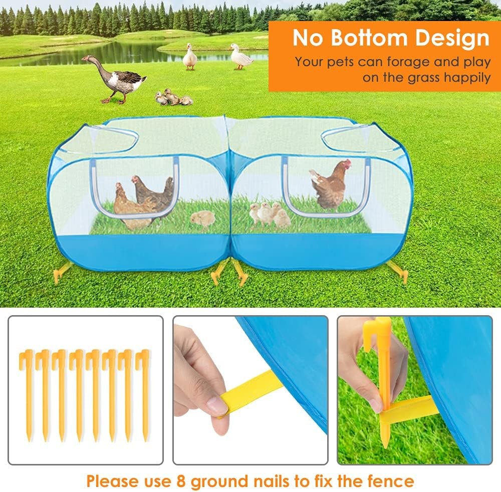 image:imageSlowTon Small Animals Playpen Portable Large Chicken Run Coop with Breathable Transparent Mesh Walls Foldable Pet Cage Tent with 4 Zipper Doors for Puppy Rabbits Outdoor Yard No Bottom