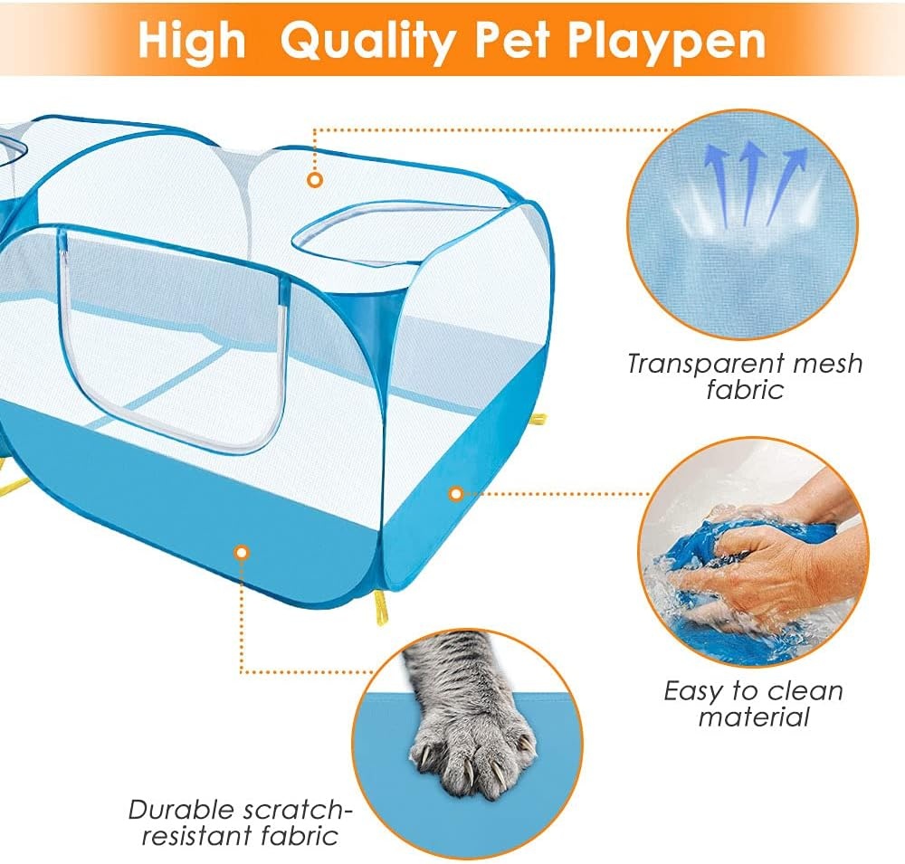 image:imageSlowTon Small Animals Playpen Portable Large Chicken Run Coop with Breathable Transparent Mesh Walls Foldable Pet Cage Tent with 4 Zipper Doors for Puppy Rabbits Outdoor Yard No Bottom
