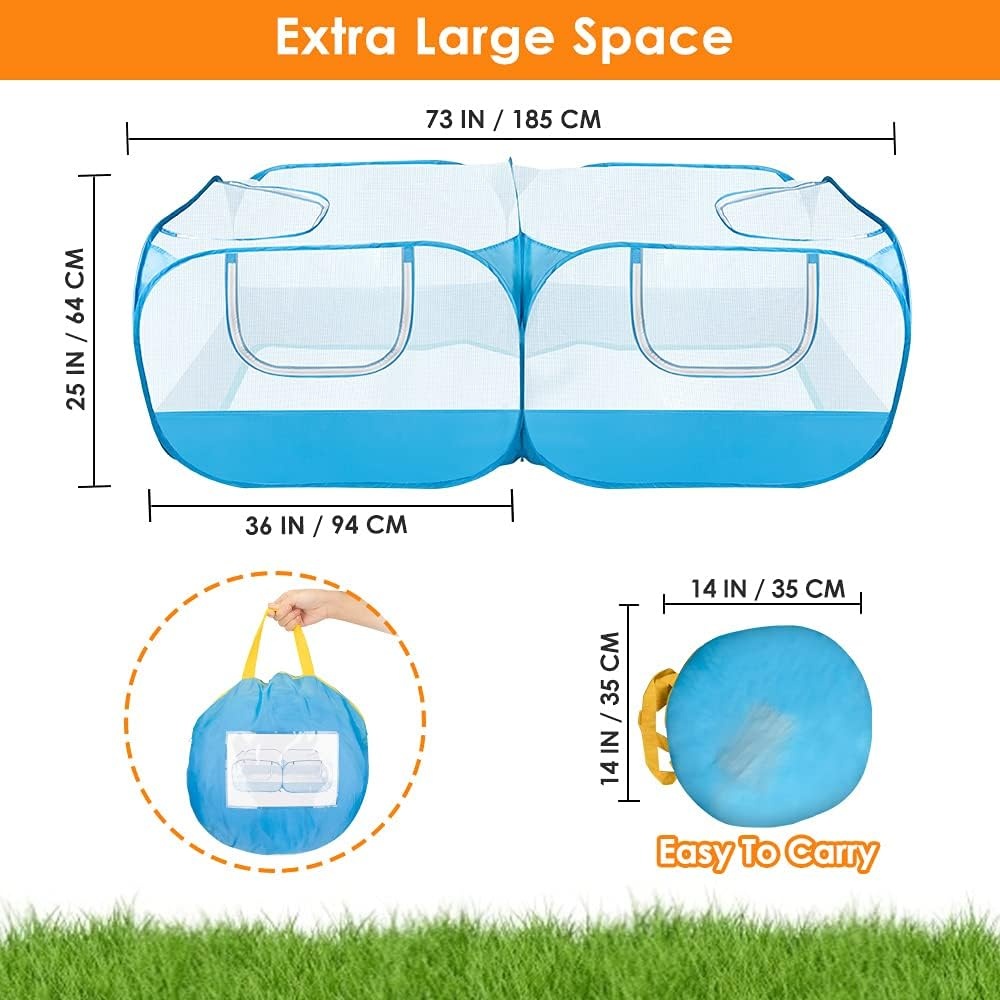 image:imageSlowTon Small Animals Playpen Portable Large Chicken Run Coop with Breathable Transparent Mesh Walls Foldable Pet Cage Tent with 4 Zipper Doors for Puppy Rabbits Outdoor Yard No Bottom