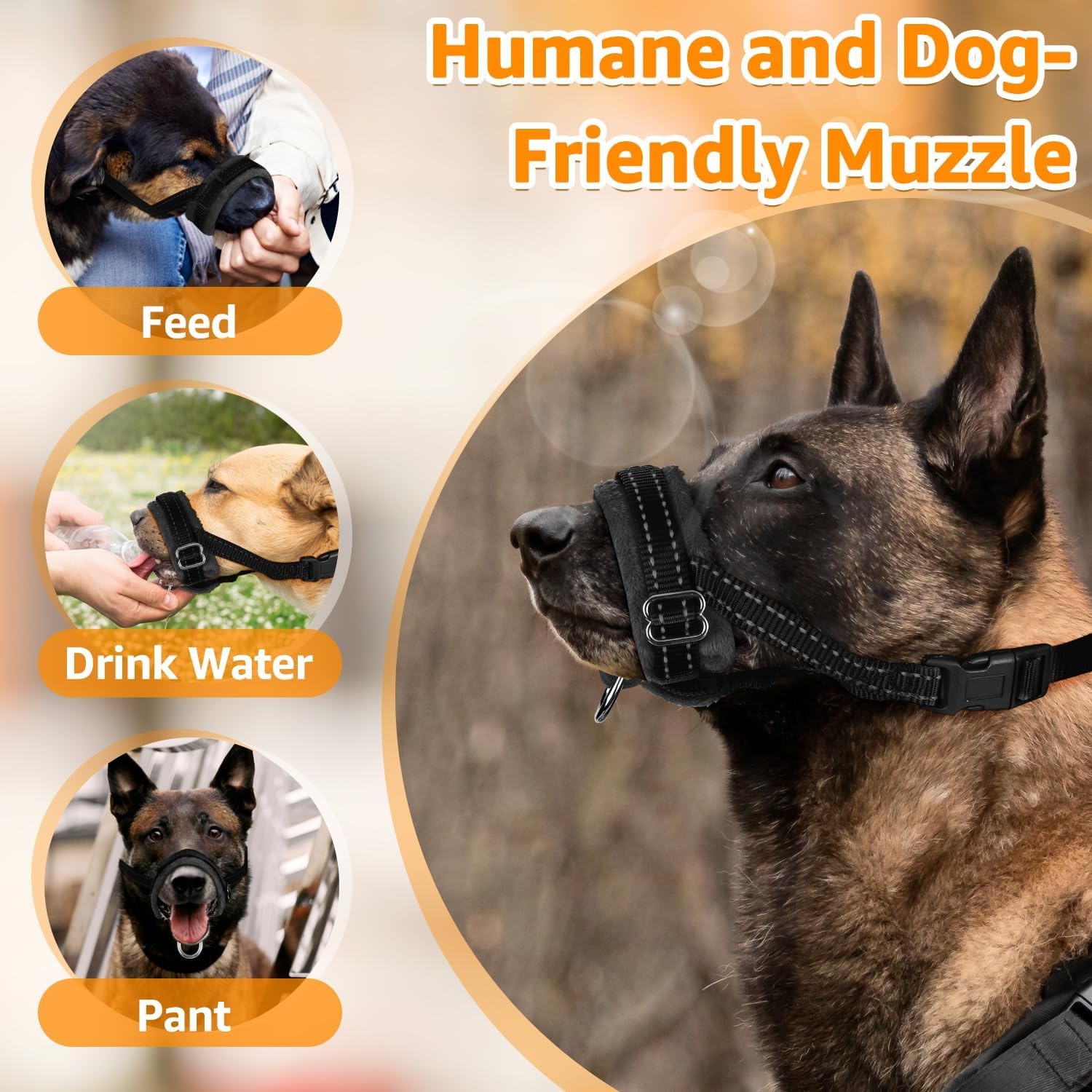image:imageSlowTon Soft Dog Muzzle Adjustable Padded Nylon Muzzle for Large Medium Dogs Anti Chewing Barking Biting Allow Dog Pant amp Drink Black LBlack