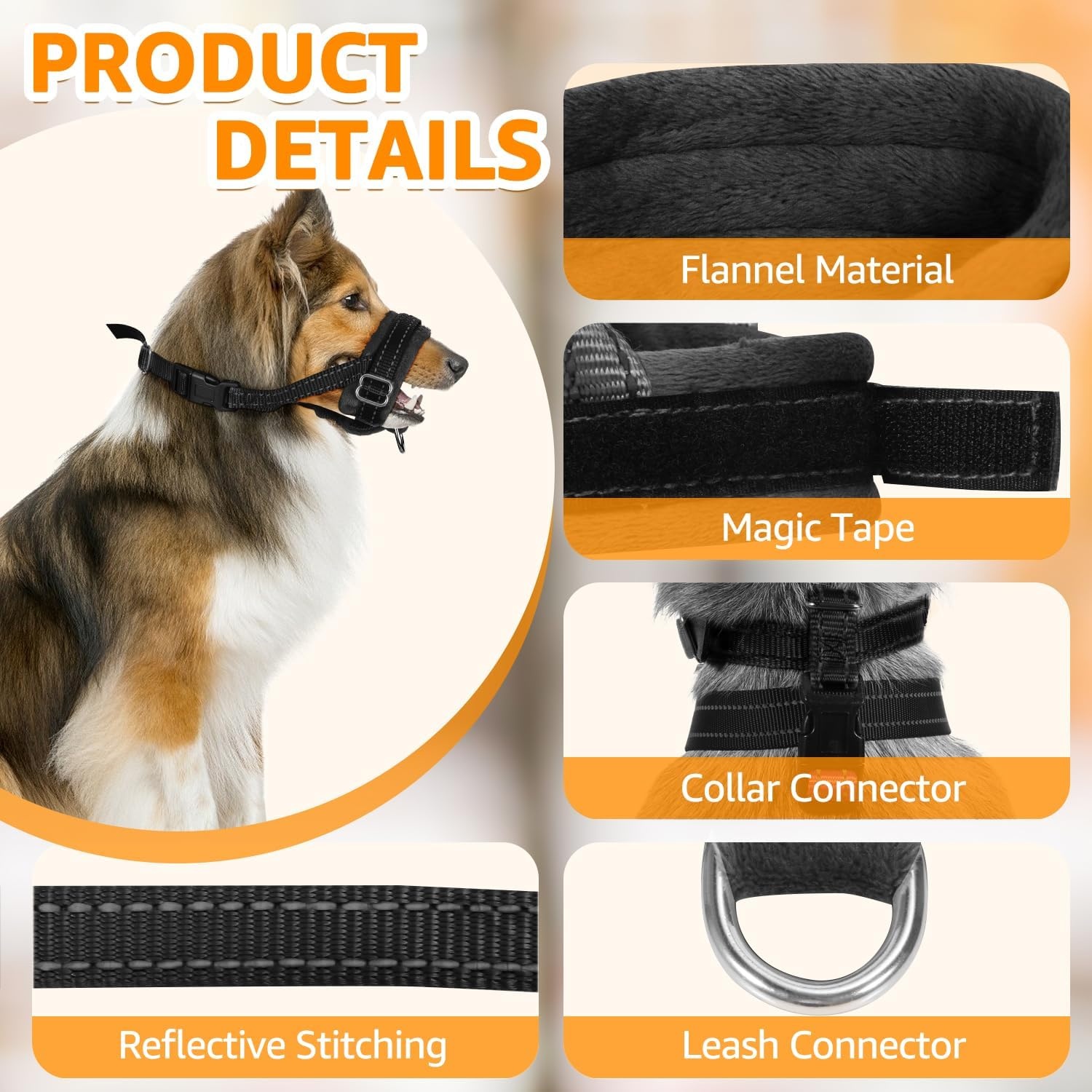 image:imageSlowTon Soft Dog Muzzle Adjustable Padded Nylon Muzzle for Large Medium Dogs Anti Chewing Barking Biting Allow Dog Pant amp Drink Black LBlack