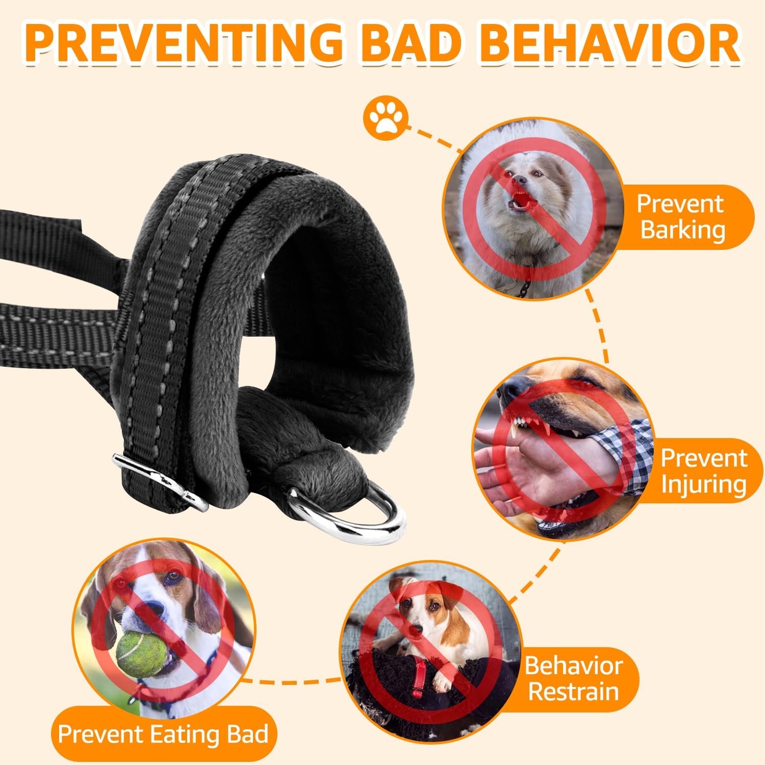 image:imageSlowTon Soft Dog Muzzle Adjustable Padded Nylon Muzzle for Large Medium Dogs Anti Chewing Barking Biting Allow Dog Pant amp Drink Black LBlack