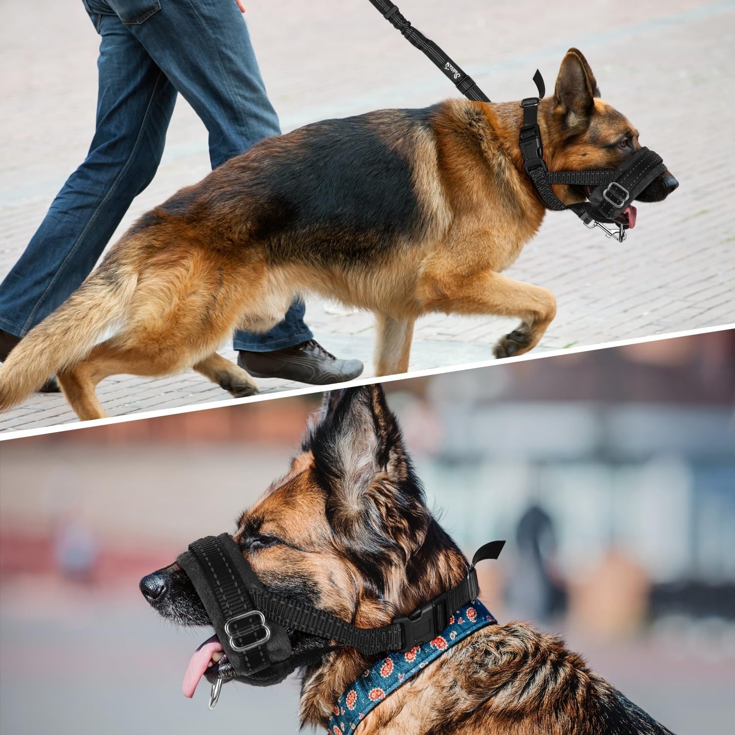 image:imageSlowTon Soft Dog Muzzle Adjustable Padded Nylon Muzzle for Large Medium Dogs Anti Chewing Barking Biting Allow Dog Pant amp Drink Black LBlack