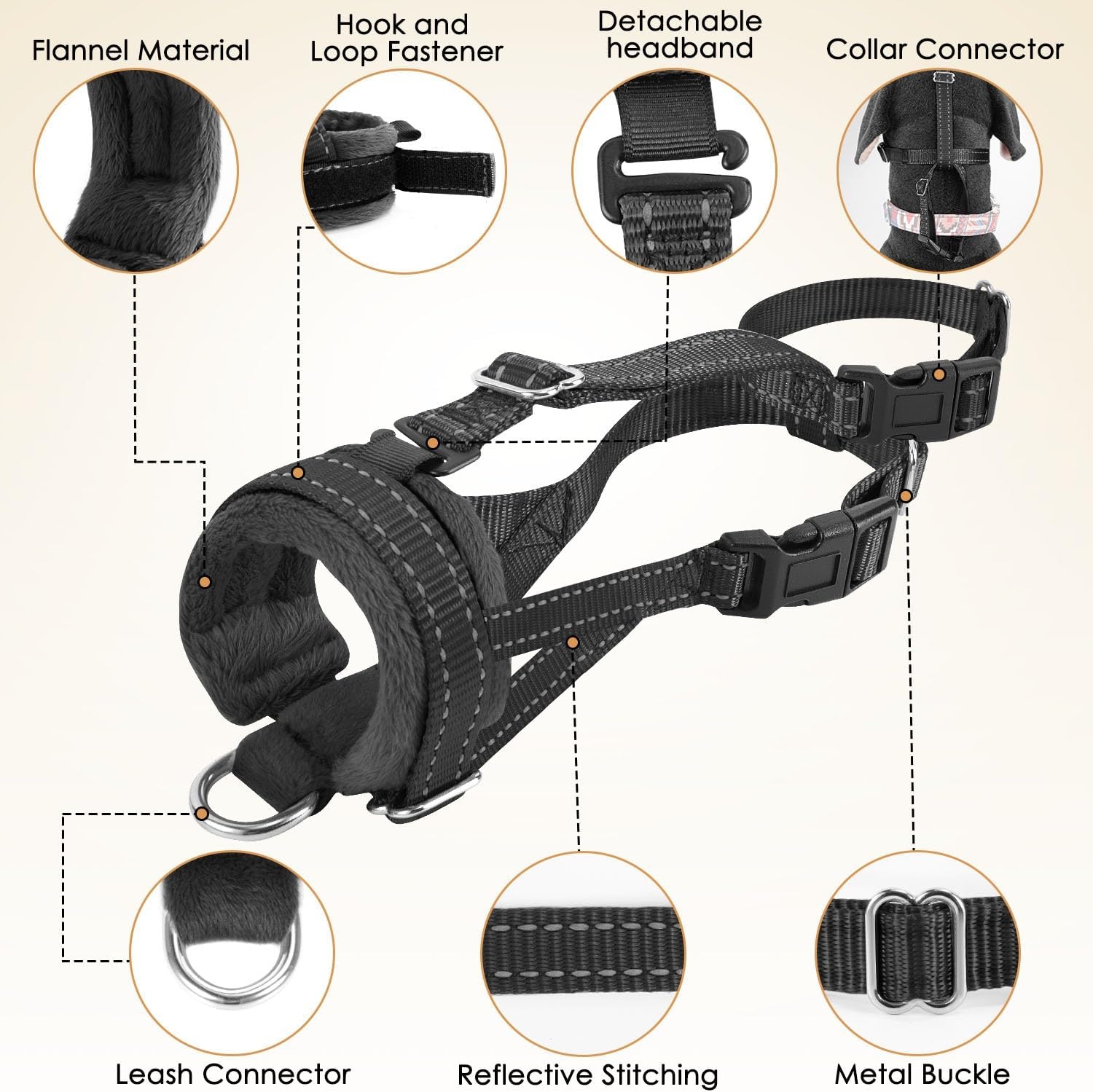 image:imageSlowTon Soft Dog Muzzle Adjustable Padded Nylon Muzzle for Large Medium Dogs Anti Chewing Barking Biting Allow Dog Pant amp Drink Black LBlack with Overhead Strap
