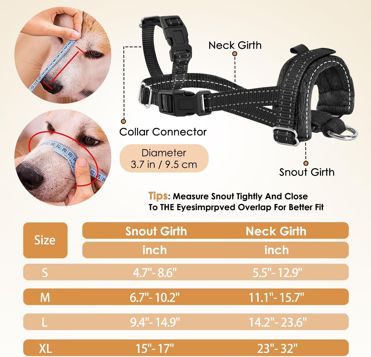 image:imageSlowTon Soft Dog Muzzle Adjustable Padded Nylon Muzzle for Large Medium Dogs Anti Chewing Barking Biting Allow Dog Pant amp Drink Black LBlack with Overhead Strap