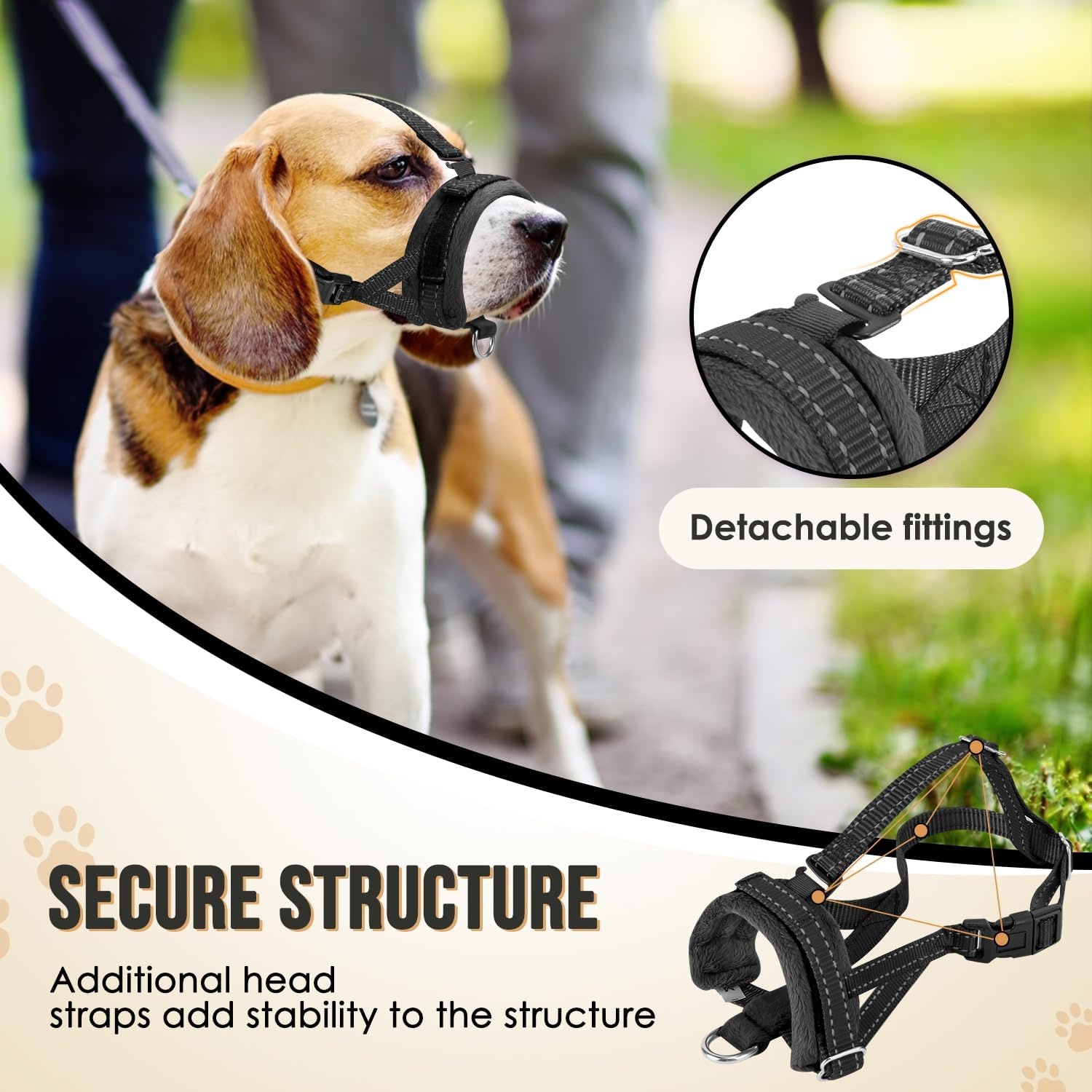 image:imageSlowTon Soft Dog Muzzle Adjustable Padded Nylon Muzzle for Large Medium Dogs Anti Chewing Barking Biting Allow Dog Pant amp Drink Black LBlack with Overhead Strap