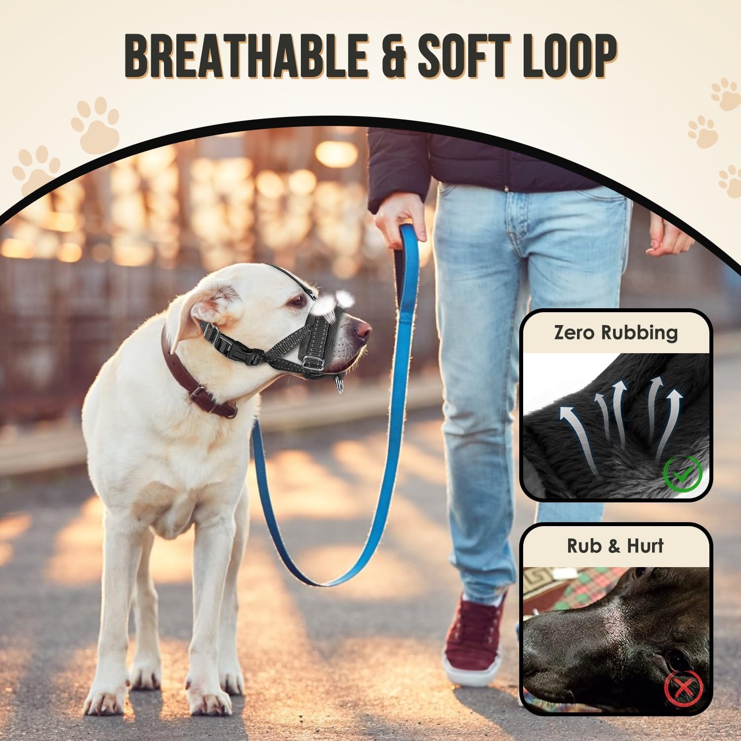 image:imageSlowTon Soft Dog Muzzle Adjustable Padded Nylon Muzzle for Large Medium Dogs Anti Chewing Barking Biting Allow Dog Pant amp Drink Black LBlack with Overhead Strap
