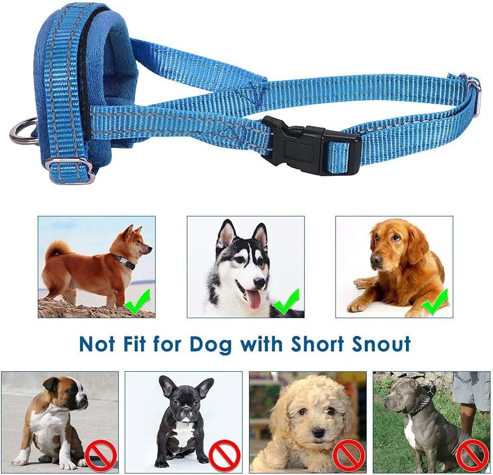 image:imageSlowTon Soft Dog Muzzle Adjustable Padded Nylon Muzzle for Large Medium Dogs Anti Chewing Barking Biting Allow Dog Pant amp Drink Black LBlue