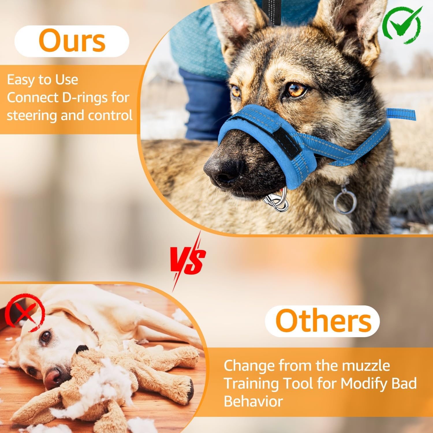 image:imageSlowTon Soft Dog Muzzle Adjustable Padded Nylon Muzzle for Large Medium Dogs Anti Chewing Barking Biting Allow Dog Pant amp Drink Black LBlue