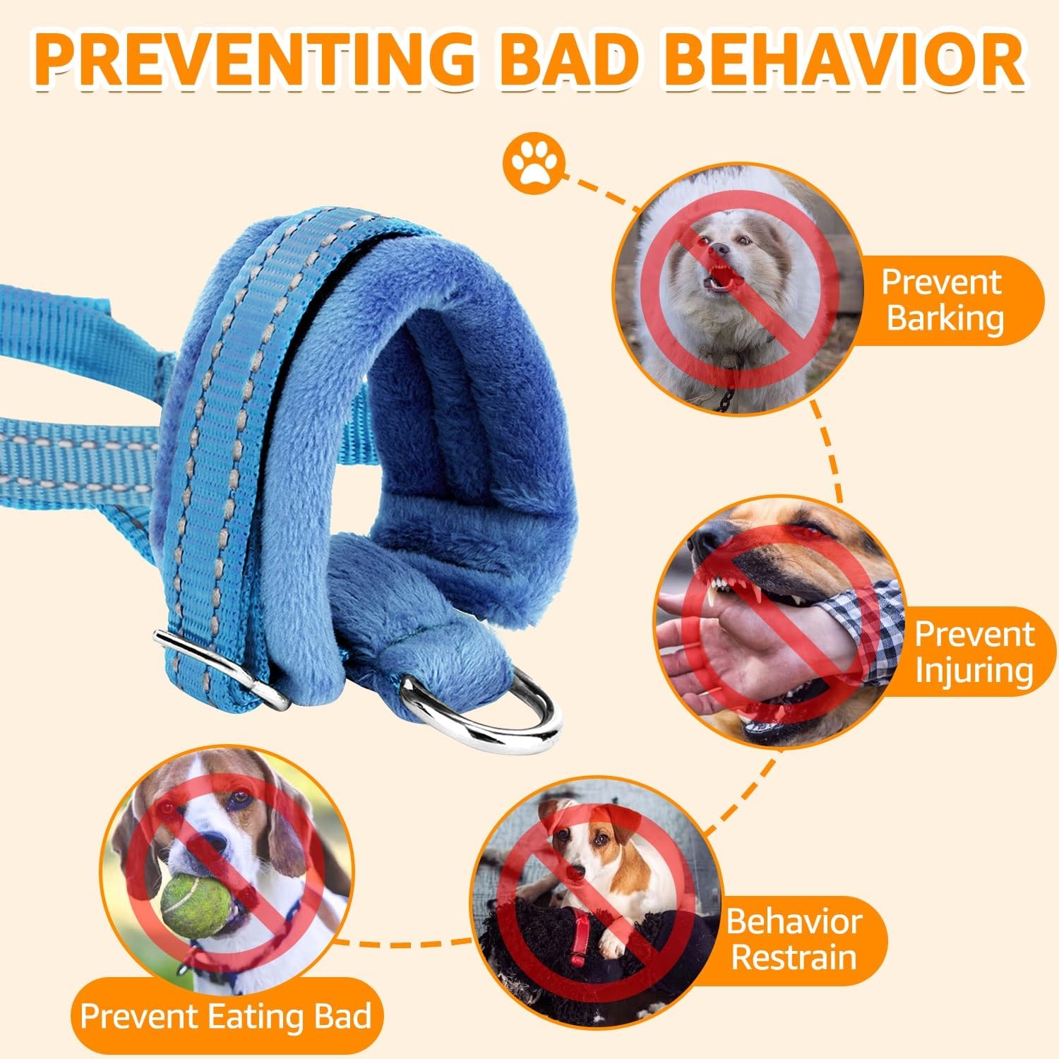 image:imageSlowTon Soft Dog Muzzle Adjustable Padded Nylon Muzzle for Large Medium Dogs Anti Chewing Barking Biting Allow Dog Pant amp Drink Black LBlue