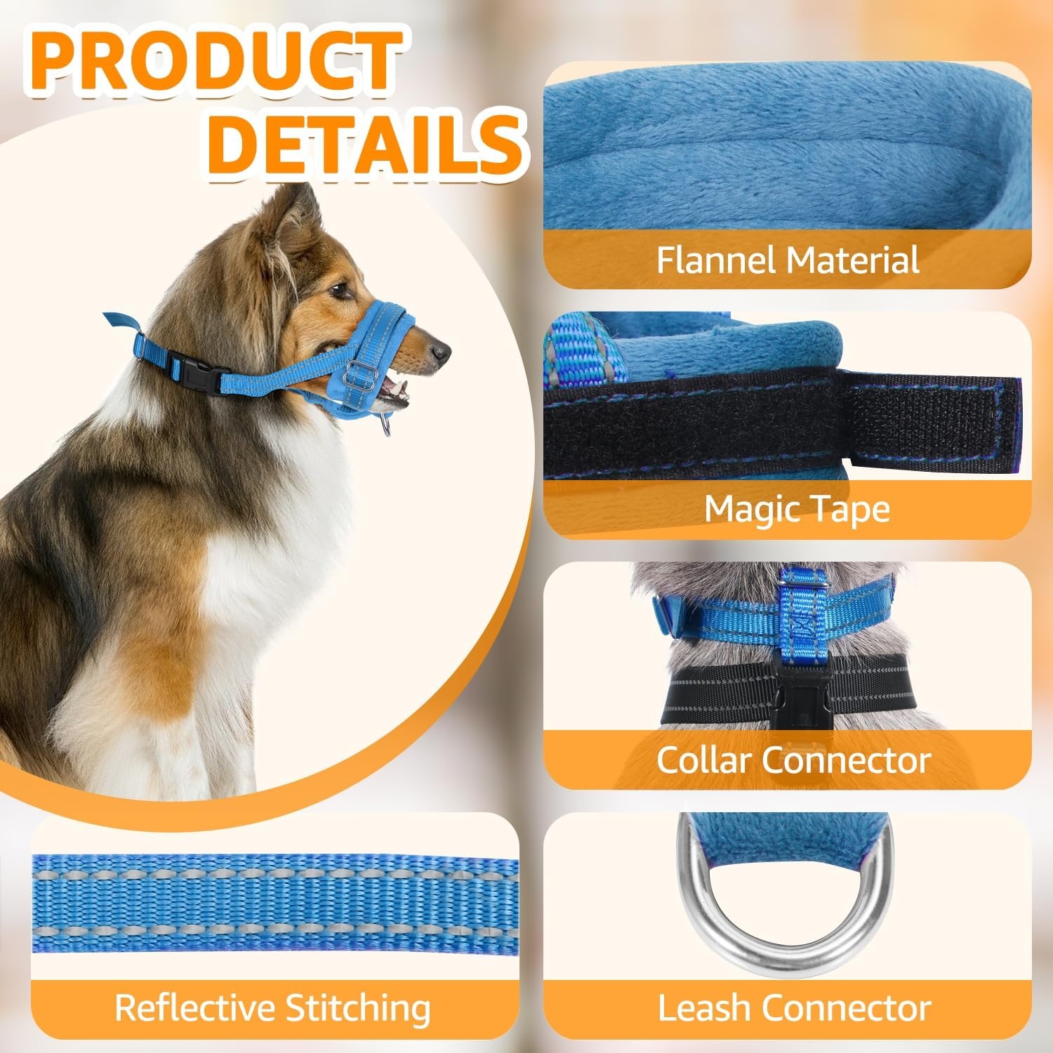 image:imageSlowTon Soft Dog Muzzle Adjustable Padded Nylon Muzzle for Large Medium Dogs Anti Chewing Barking Biting Allow Dog Pant amp Drink Black LBlue