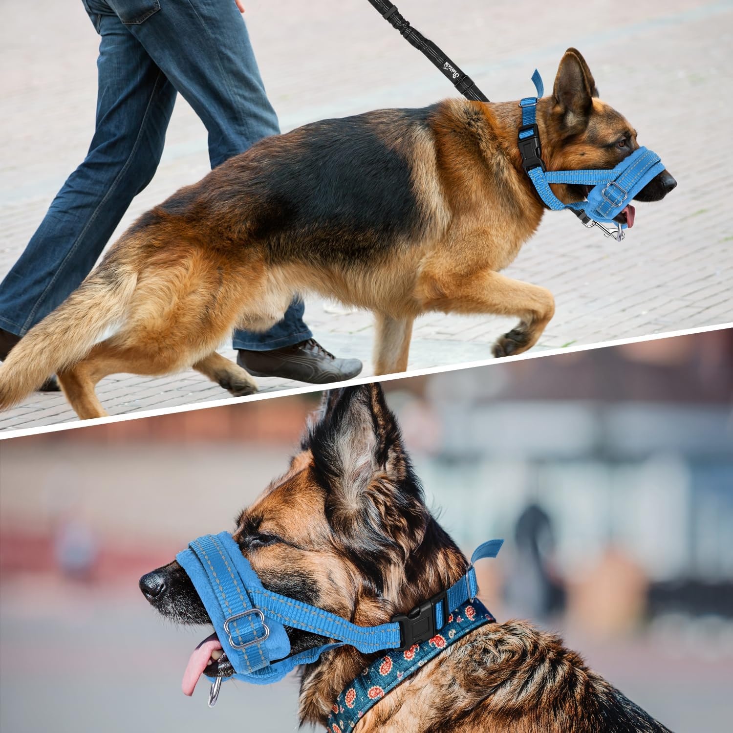 image:imageSlowTon Soft Dog Muzzle Adjustable Padded Nylon Muzzle for Large Medium Dogs Anti Chewing Barking Biting Allow Dog Pant amp Drink Black LBlue