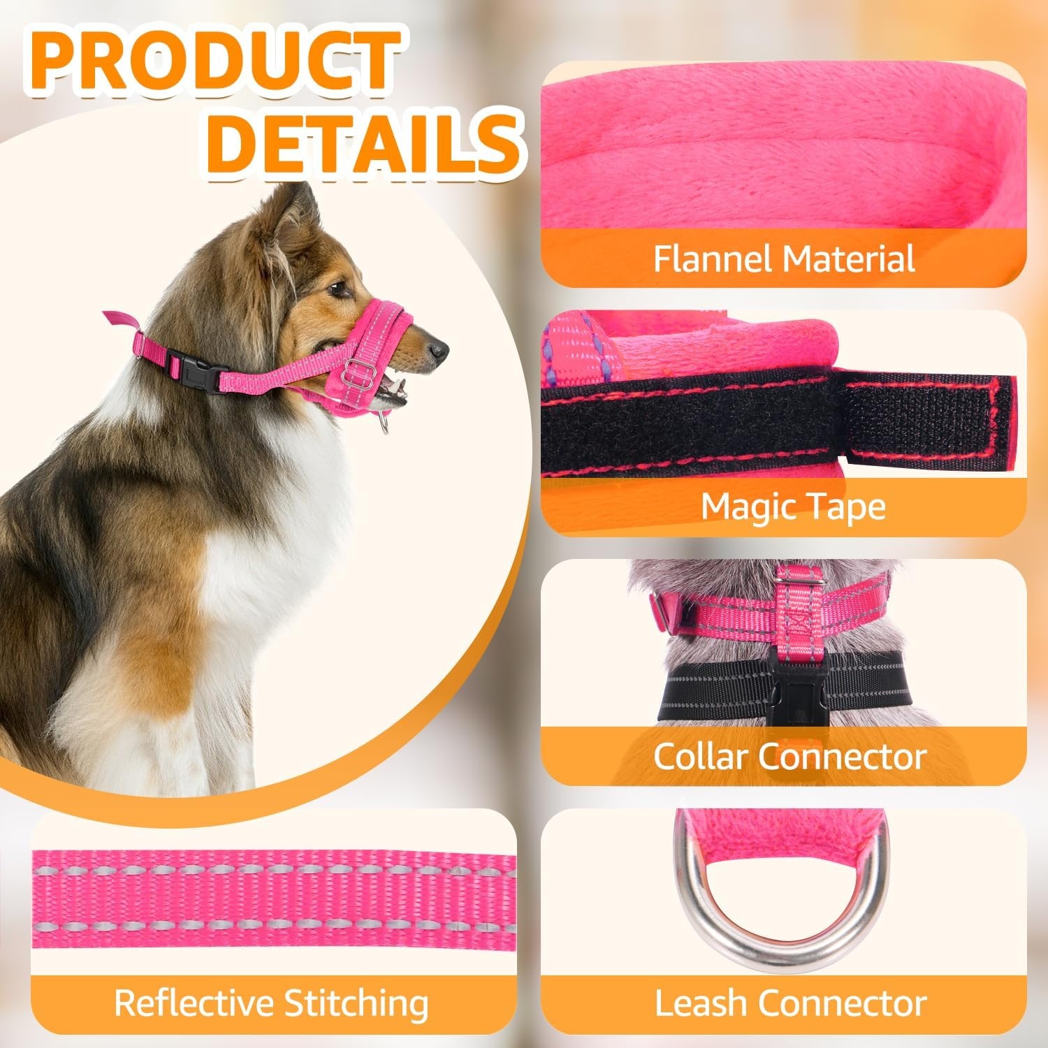 image:imageSlowTon Soft Dog Muzzle Adjustable Padded Nylon Muzzle for Large Medium Dogs Anti Chewing Barking Biting Allow Dog Pant amp Drink Black LFuchsia