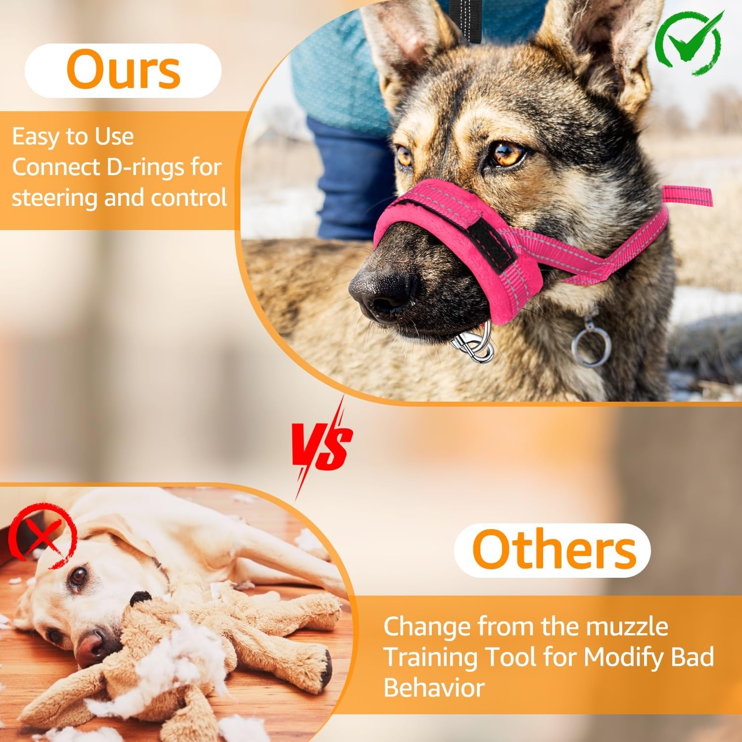 image:imageSlowTon Soft Dog Muzzle Adjustable Padded Nylon Muzzle for Large Medium Dogs Anti Chewing Barking Biting Allow Dog Pant amp Drink Black LFuchsia