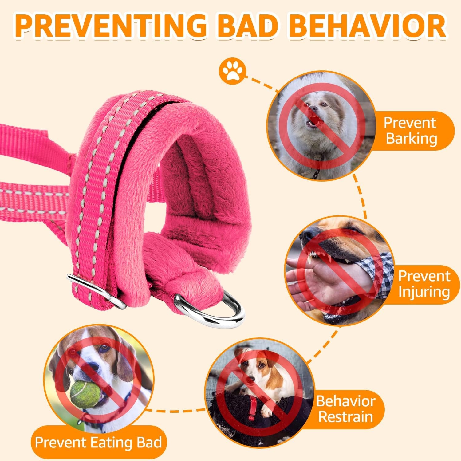 image:imageSlowTon Soft Dog Muzzle Adjustable Padded Nylon Muzzle for Large Medium Dogs Anti Chewing Barking Biting Allow Dog Pant amp Drink Black LFuchsia