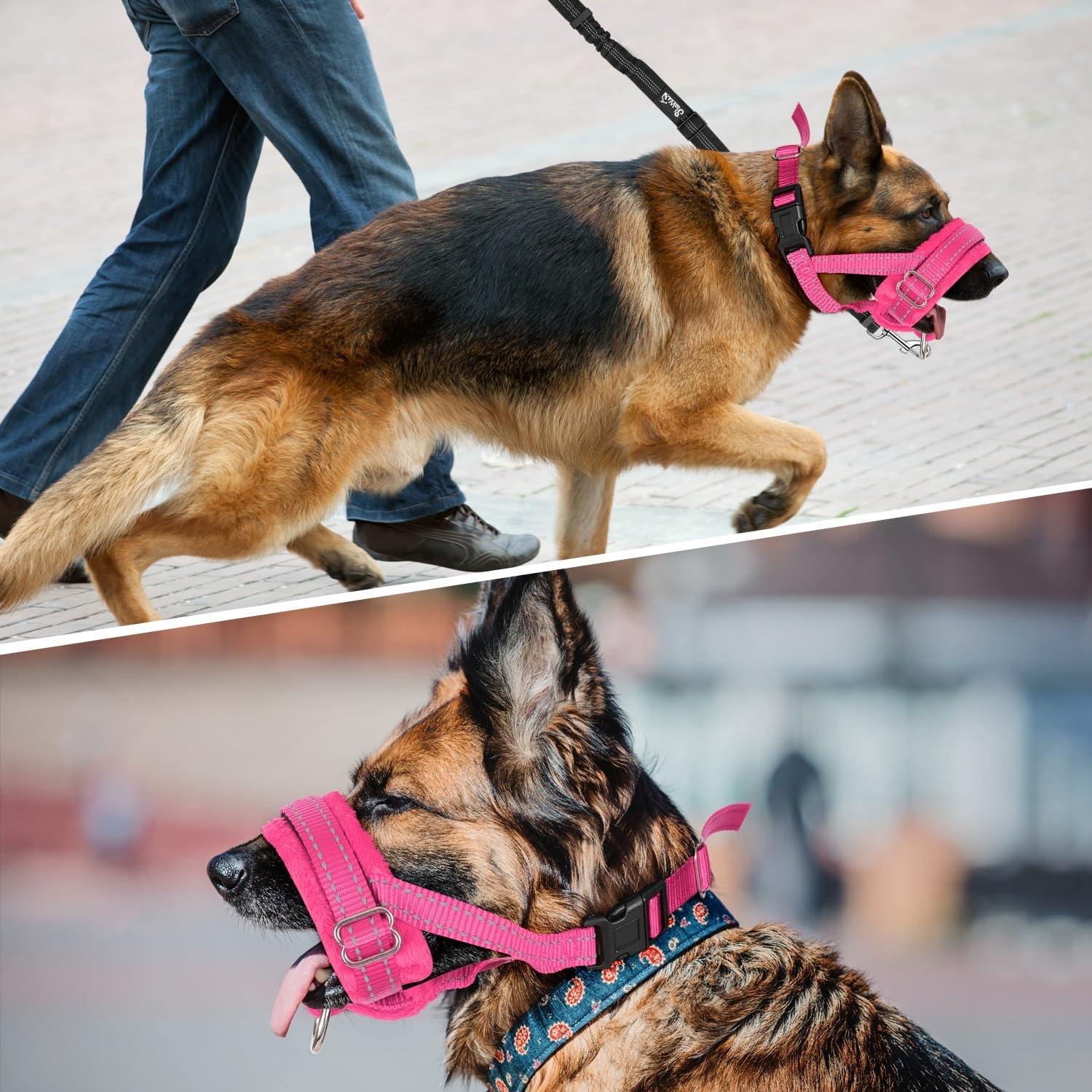 image:imageSlowTon Soft Dog Muzzle Adjustable Padded Nylon Muzzle for Large Medium Dogs Anti Chewing Barking Biting Allow Dog Pant amp Drink Black LFuchsia