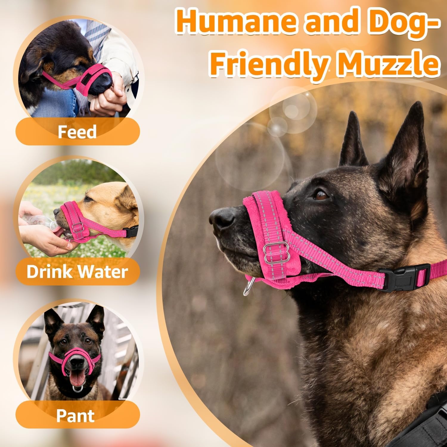 image:imageSlowTon Soft Dog Muzzle Adjustable Padded Nylon Muzzle for Large Medium Dogs Anti Chewing Barking Biting Allow Dog Pant amp Drink Black LFuchsia