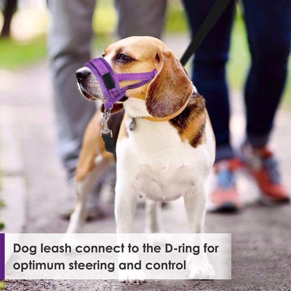 image:imageSlowTon Soft Dog Muzzle Adjustable Padded Nylon Muzzle for Large Medium Dogs Anti Chewing Barking Biting Allow Dog Pant amp Drink Black LPurple