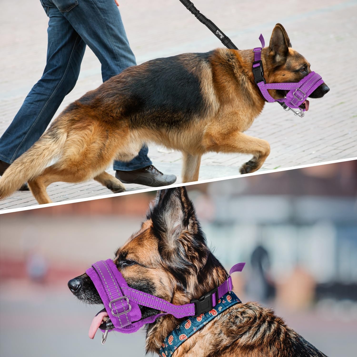 image:imageSlowTon Soft Dog Muzzle Adjustable Padded Nylon Muzzle for Large Medium Dogs Anti Chewing Barking Biting Allow Dog Pant amp Drink Black LPurple