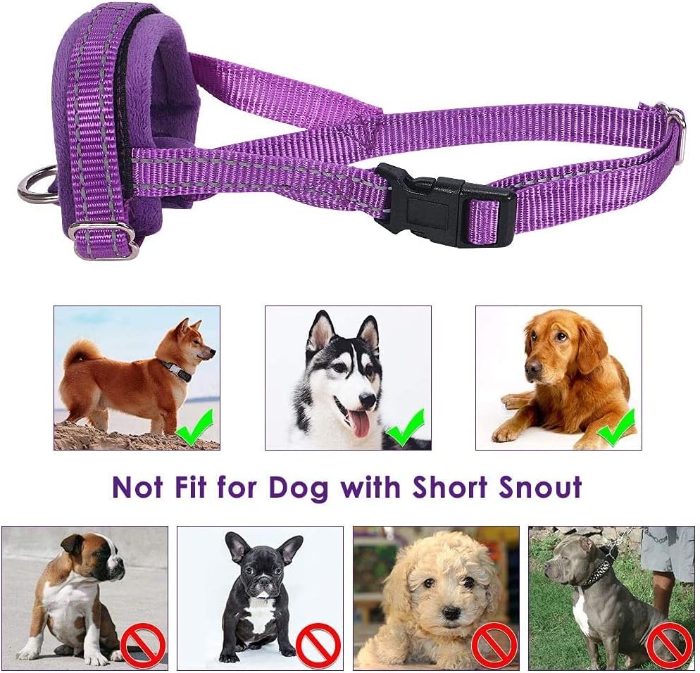 image:imageSlowTon Soft Dog Muzzle Adjustable Padded Nylon Muzzle for Large Medium Dogs Anti Chewing Barking Biting Allow Dog Pant amp Drink Black LPurple