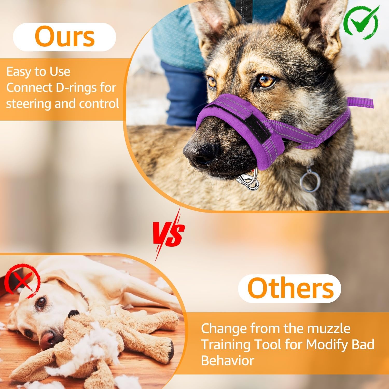 image:imageSlowTon Soft Dog Muzzle Adjustable Padded Nylon Muzzle for Large Medium Dogs Anti Chewing Barking Biting Allow Dog Pant amp Drink Black LPurple