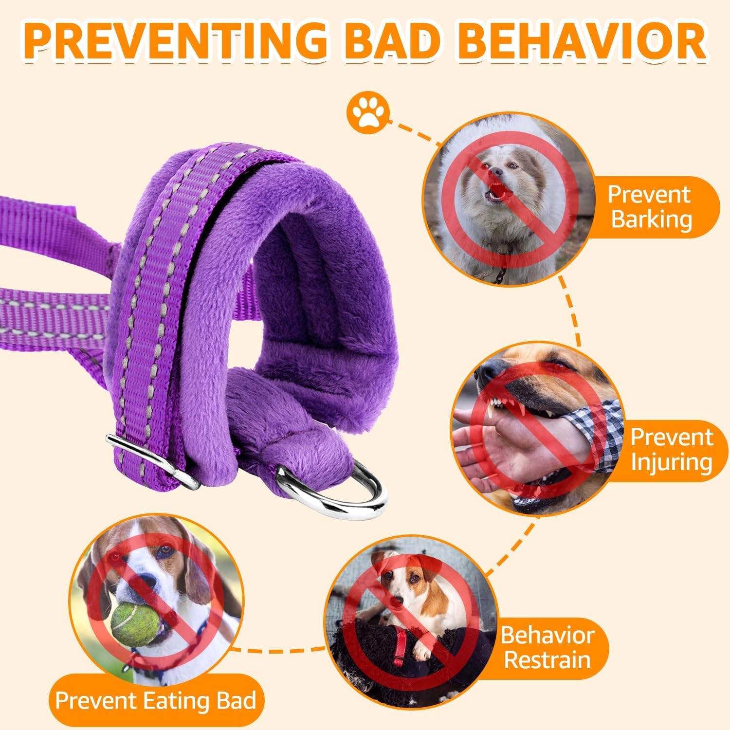 image:imageSlowTon Soft Dog Muzzle Adjustable Padded Nylon Muzzle for Large Medium Dogs Anti Chewing Barking Biting Allow Dog Pant amp Drink Black LPurple