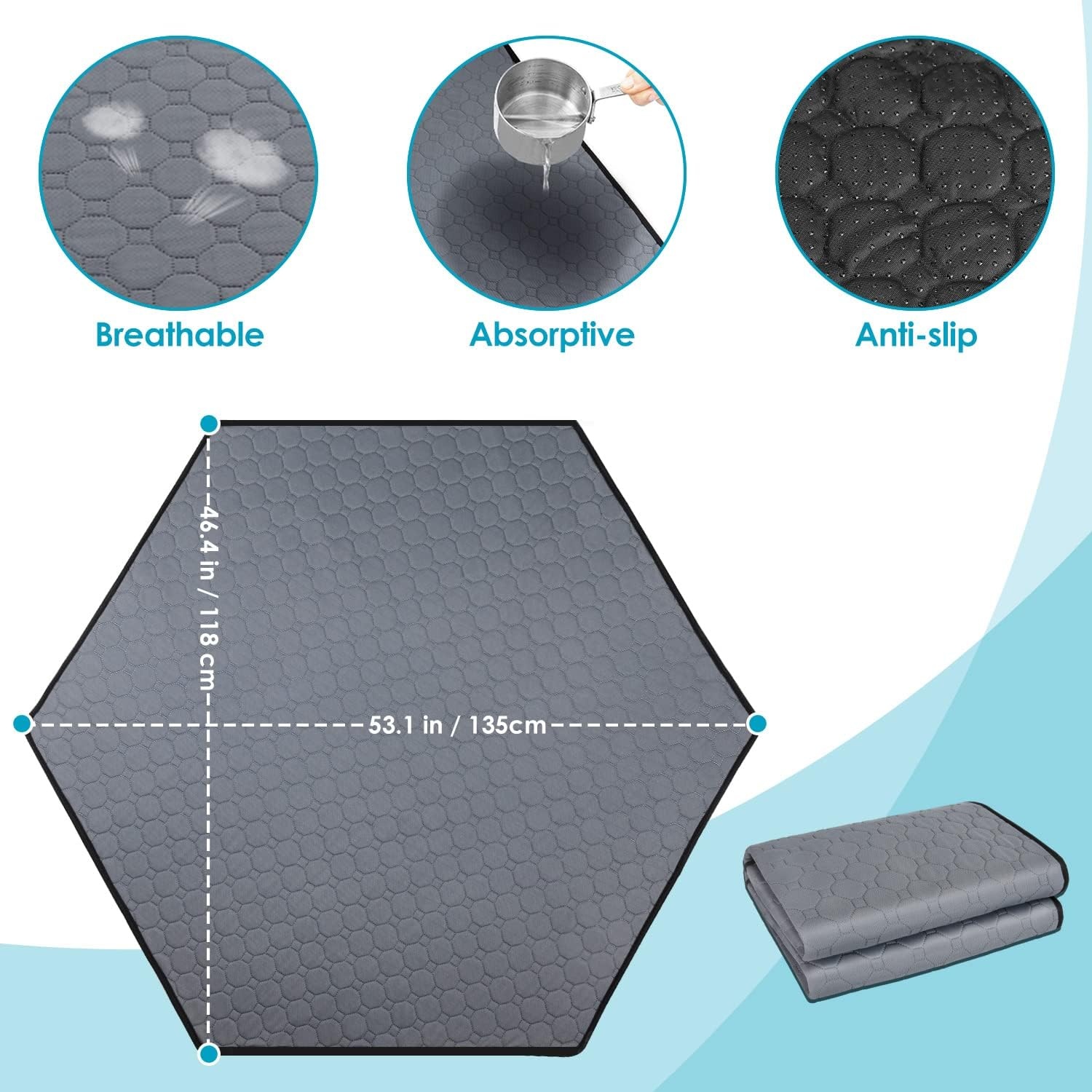 image:imageSlowTon Washable Playpen Pad Hexagon Liner Reusable Pee Pad for Portable Small Animal Play Pen Super Absorbent Leakproof Mat for Guinea Pig Hamster Cage Bunny Fence Indoor Outdoor Travel Use531