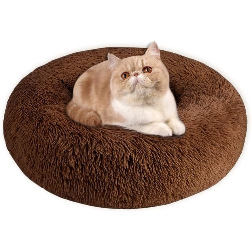 image:imageSlowTon Calming Dog Bed for Small Dogs Cats Donut Cuddler Cozy Warm AntiAnxiety Dog Cat Cushion Mat Ultra Soft Fluffy Plush Round Pet Pillow NonSlip Bottom Machine WashableCoffeeXSmall 20