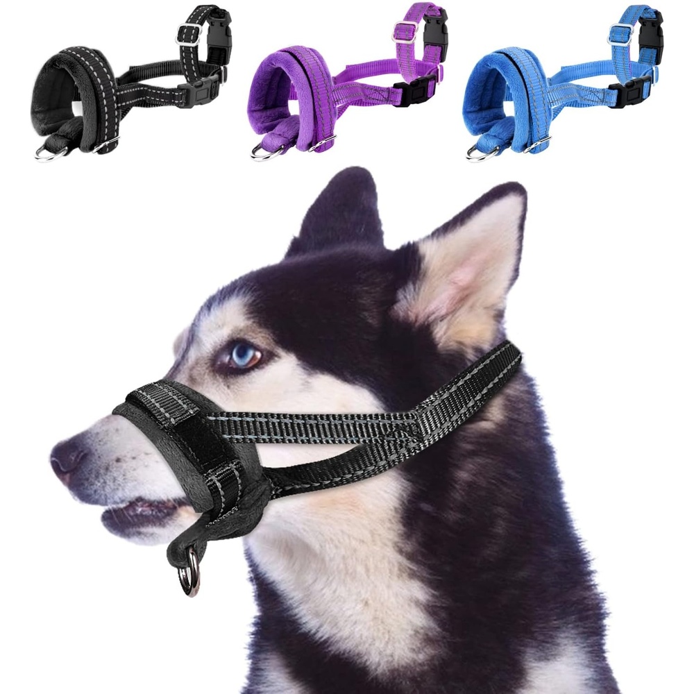 image:imageSlowTon Soft Dog Muzzle Adjustable Padded Nylon Muzzle for Large Medium Dogs Anti Chewing Barking Biting Allow Dog Pant amp Drink Black LBlack