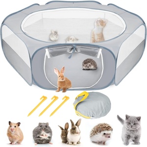 image:imageSlowTon Small Animal Playpen Portable  Durable Cat Playpen with Reinforced Mesh Foldable Pet Playpen Exercise Play Pen with Zipper Top Cover Puppy Fence Kitten Rabbit Ferret Chinchilla MGrey