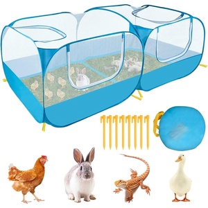 image:imageSlowTon Small Animals Playpen Portable Large Chicken Run Coop with Breathable Transparent Mesh Walls Foldable Pet Cage Tent with 4 Zipper Doors for Puppy Rabbits Outdoor Yard No Bottom